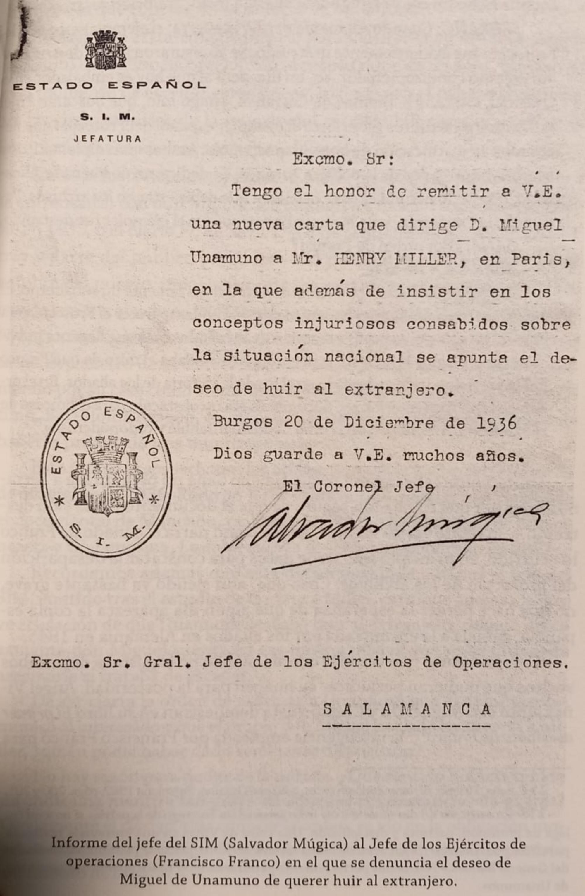 Nota SIM Henry Miller